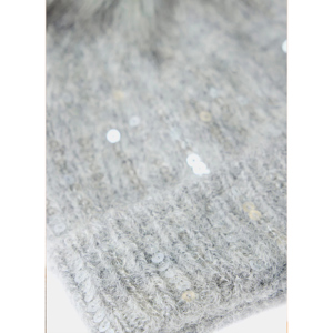 Mint Velvet Grey Sequin Wool Blend Pom Pom Hat